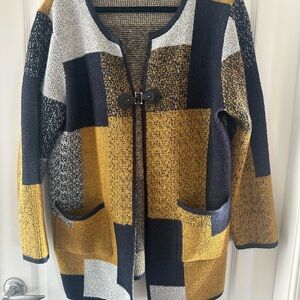 SPANNER Navy and Mustard Patchwork Cardigan